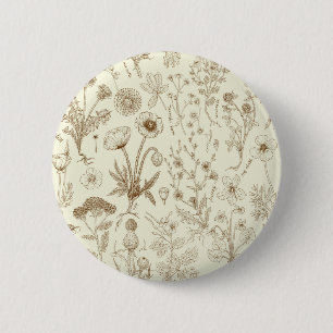Wildblumen-Collage/ beige und sepia Button
