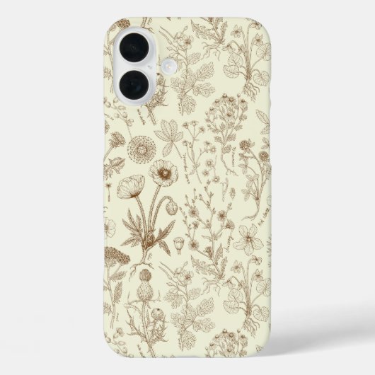 Wildblumen-Collage/ beige und sepia Case-Mate iPhone Hülle (Rückseite)