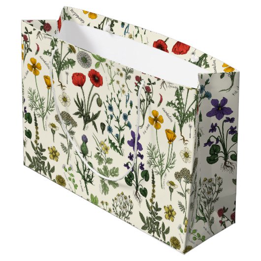 Wildblumen-Collage Große Geschenktüte (Rückseite Schrägansicht)