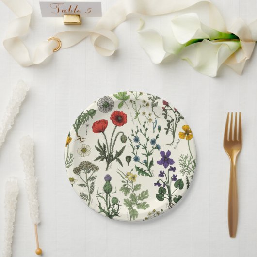 Wildblumen-Collage Pappteller (Hochzeit)