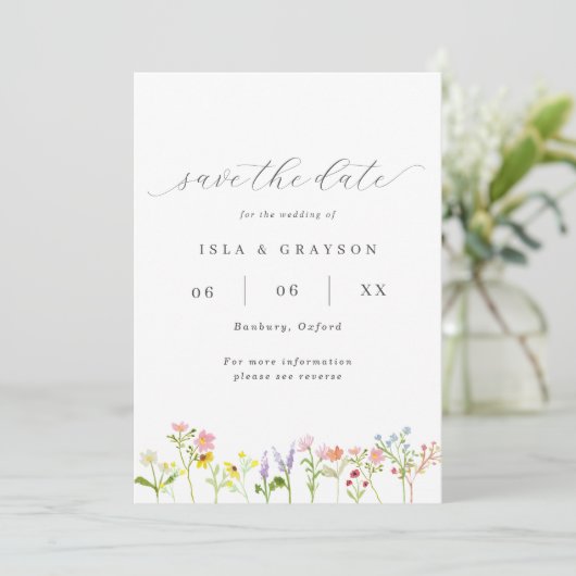 Wildblumen CottargetCore QR Code Hochzeit Save The Date (Stehend Vorderseite)