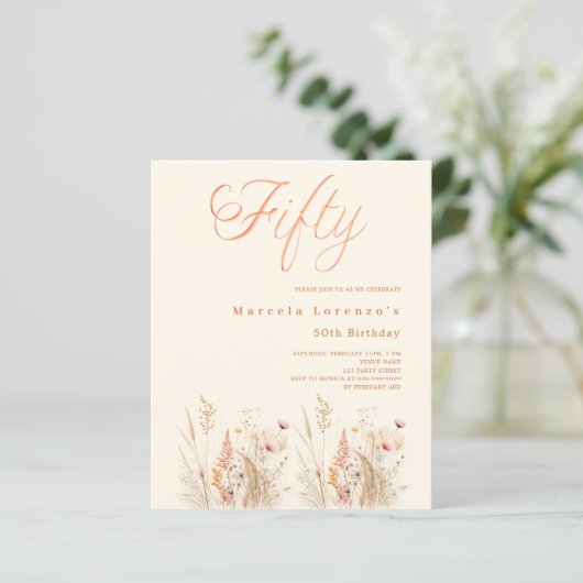 Wildblumen Creme beige Budget 50. Geburtstag (Stehend Vorderseite)