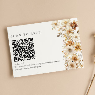 Wildblumen-Creme-Boho-Blumen-Hochzeits-QR-Code RSVP Karte