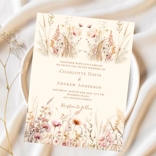 Wildblumen Creme Boho Budget Hochzeitseinladung
