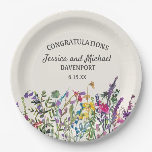 Wildblumen-Creme Pappteller (Vorderseite)