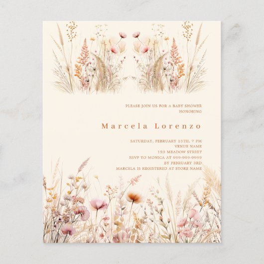 Wildblumen Creme peach Boho Budget Kinderdusche (Vorderseite)