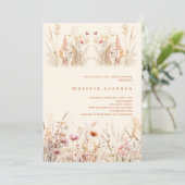 Wildblumen Creme Pfirsichrosa Boho Brautparty Einladung (Stehend Vorderseite)