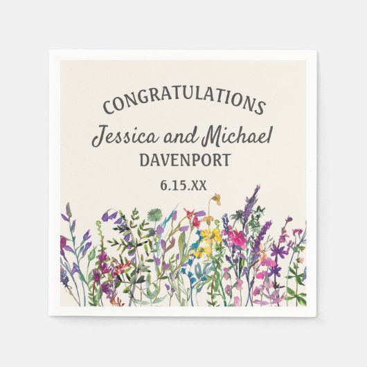 Wildblumen-Creme Serviette (Vorderseite)