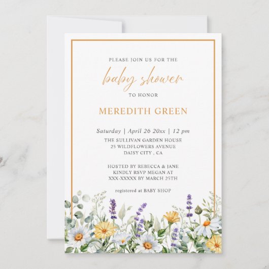 Wildblumen Daisy Lavender Boho Garden Babydusche Einladung (Vorderseite)