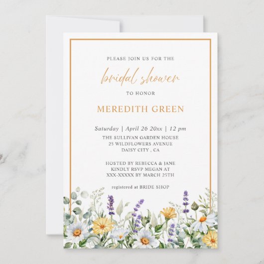 Wildblumen Daisy Lavender Foto Brautparty Einladung (Vorderseite)