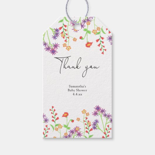 Wildblumen danke Babydusche Geschenkanhänger (Vorderseite)