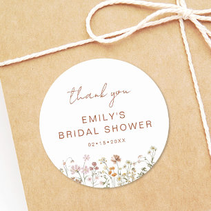 Wildblumen Danke Braut Hochzeits- oder Babyshower  Runder Aufkleber