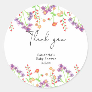 Wildblumen danken dir Baby Shower Runder Aufkleber