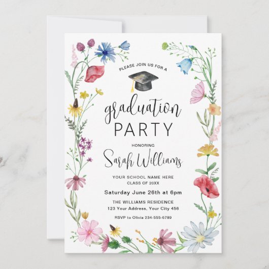 Wildblumen der Graduierungspartei Einladung (Vorderseite)