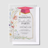 Wildblumen der Graduierungspartei Pink Grad Hat Pergament Einladungen (Versetzt)