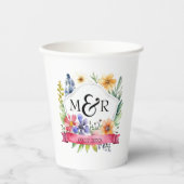 Wildblumen des Aquarellgartens Hochzeitmongram Pappbecher (Vorderseite)