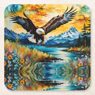 Wildblumen des Flusses Bald Eagle bei Sonnenunterg Rechteckiger Pappuntersetzer
