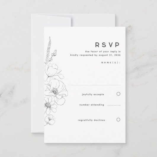 Wildblumen, die Elegant Minimal Wedding RSVP Zeich (Vorderseite)