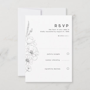 Wildblumen, die Elegant Minimal Wedding RSVP Zeich