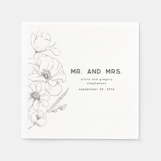 Wildblumen, die Elegant Wedding Mr. und Mrs. Zeich Serviette (Vorderseite)