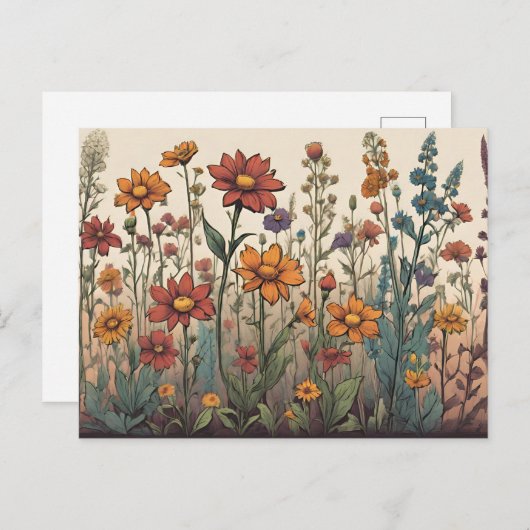 Wildblumen, die in der Felddarstellung wachsen Postkarte (Vorne/Hinten)