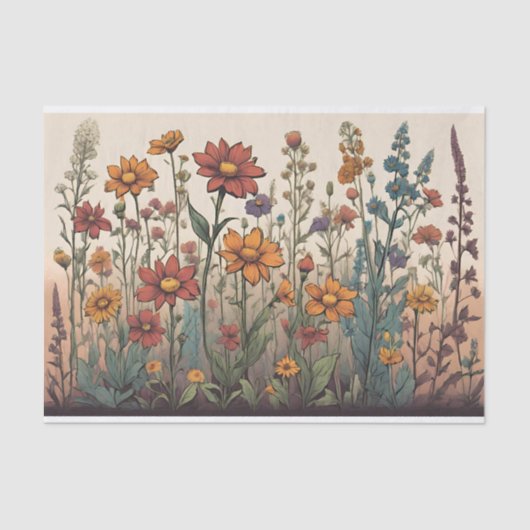 Wildblumen, die in der Felddarstellung wachsen Seidenpapier (Vorderseite)