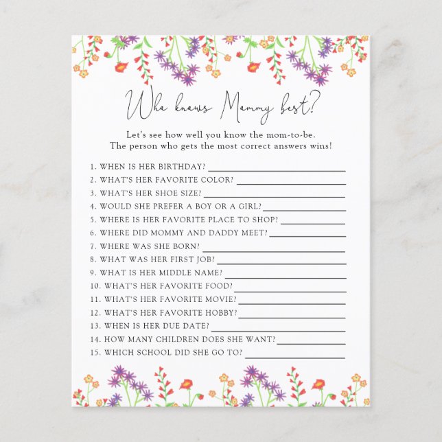 Wildblumen, die MOMMY am besten kennen (Vorderseite)