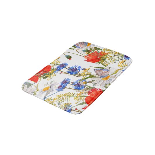 Wildblumen: Dunkelblau, wasserfarblos Badematte (Schrägansicht)