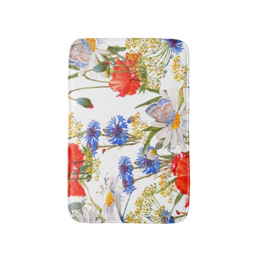 Wildblumen: Dunkelblau, wasserfarblos Badematte (Vorderseite Vertikal)