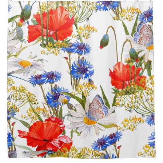 Wildblumen: Dunkelblau, wasserfarblos Duschvorhang (Vorderseite)