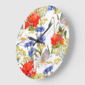 Wildblumen: Dunkelblau, wasserfarblos Große Wanduhr (Winkel)