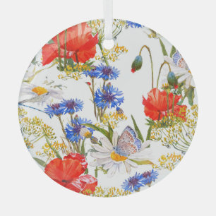 Wildblumen: Dunkelblau, wasserfarblos Ornament Aus Glas