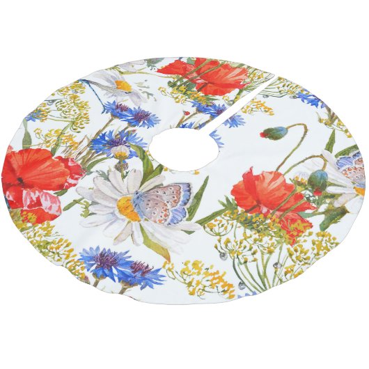 Wildblumen: Dunkelblau, wasserfarblos Polyester Weihnachtsbaumdecke (Schrägansicht)