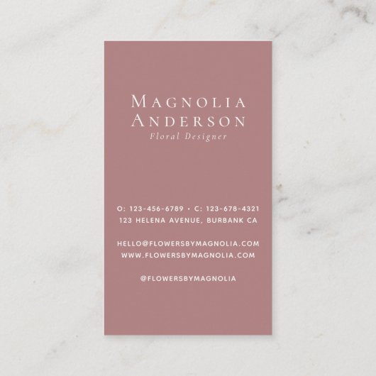Wildblumen Dusky Pink Florist Visitenkarte (Rückseite)
