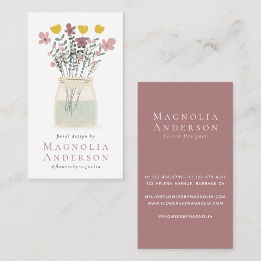 Wildblumen Dusky Pink Florist Visitenkarte (Vorne/Hinten)