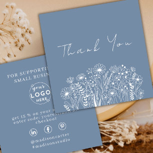 Wildblumen Dusty Blue Boho Bestellung Vielen Dank Quadratische Visitenkarte