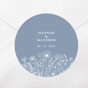 Wildblumen Dusty Blue Boho Hochzeit Runder Aufkleber