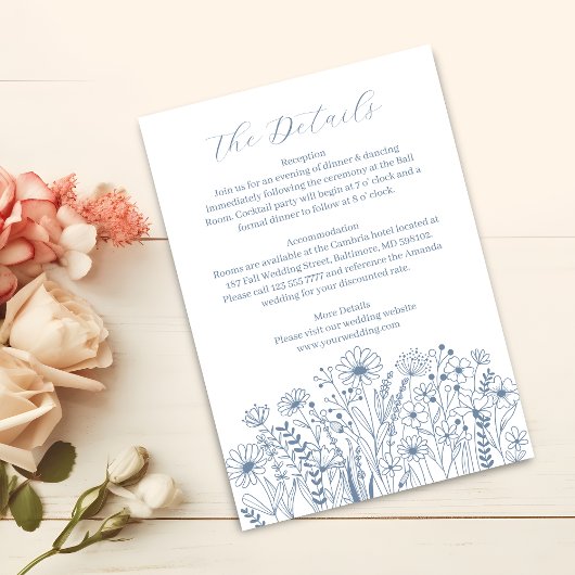 Wildblumen Dusty Blue Boho Hochzeitdetails Begleitkarte