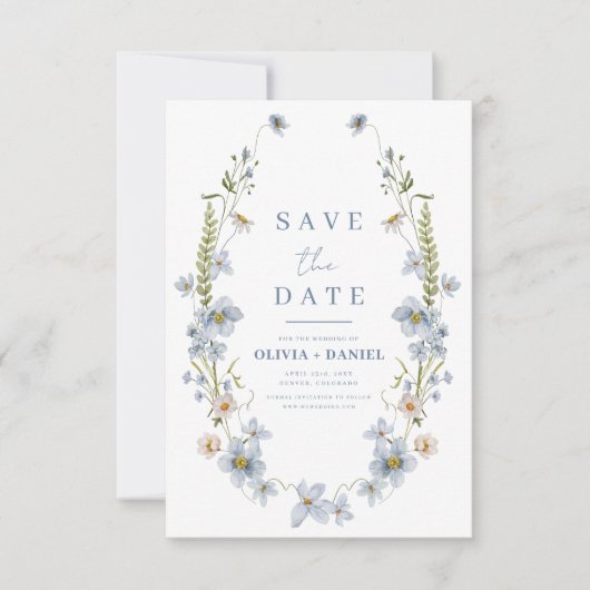 Wildblumen Dusty Blue Boho Save the Date (Vorderseite)