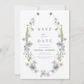 Wildblumen Dusty Blue Boho Save the Date (Vorderseite)