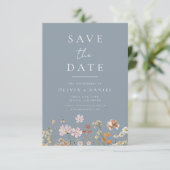 Wildblumen Dusty Blue Boho Save-the-Date-Karte Save The Date (Stehend Vorderseite)