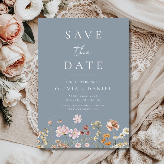 Wildblumen Dusty Blue Boho Save-the-Date-Karte Save The Date