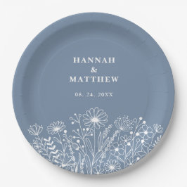 Wildblumen Dusty Blue Boho Wedding Pappteller