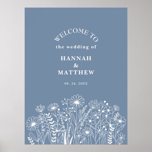 Wildblumen Dusty Blue Boho Wedding Willkommen Poster (Vorne)