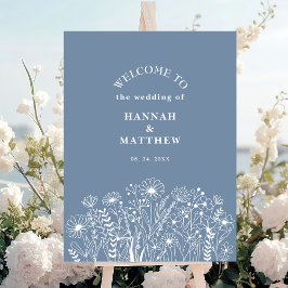 Wildblumen Dusty Blue Boho Wedding Willkommen Poster