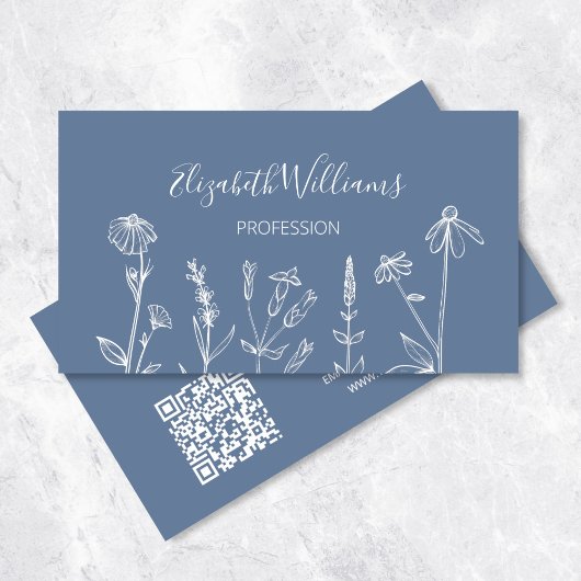 Wildblumen Dusty Blue | QR-Code Visitenkarte