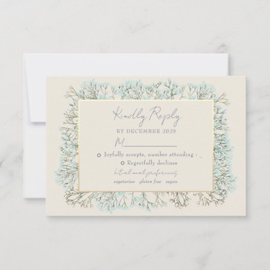 Wildblumen Dusty Blue Wedding RSVP Card Karte (Vorderseite)