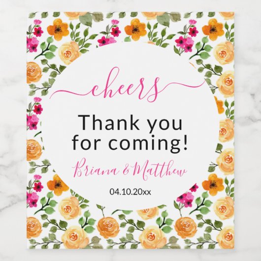 Wildblumen Einfache Elegante Script Wine Weinetikett (Einzelnes Label)