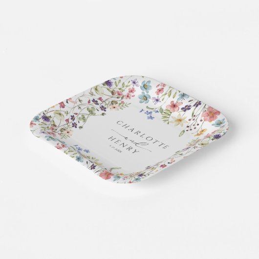 Wildblumen Einfache Hochzeit Pappteller (Gewinkelt)