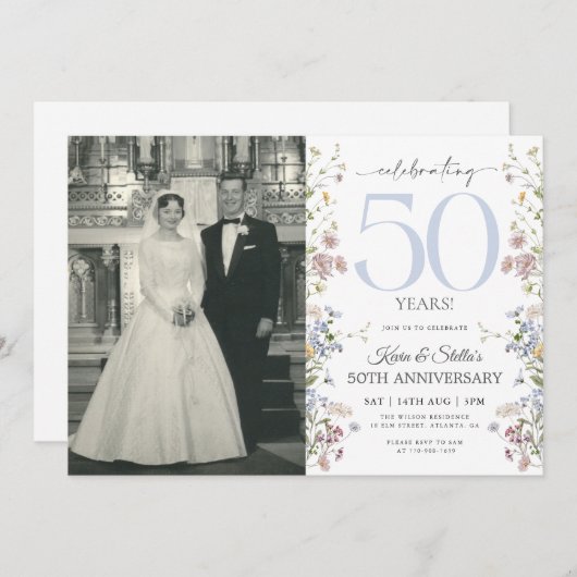 Wildblumen Einladung zum Foto zum 50-jährigen Jubi (Vorne/Hinten)